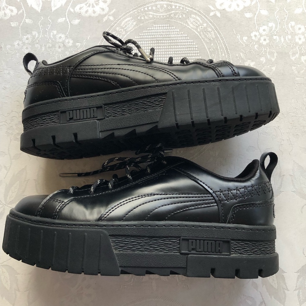 Puma X Dua Lipa Mayze Flutur Black Leather Platform Sneakers Women’s Size 8
